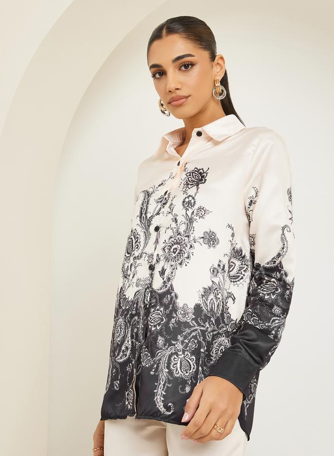 Styli Women Beige Paisley Placement Printed Shirt - Image 2